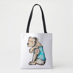 Bolso De Tela Perro Pitbull Amo A Papá Tattoo Familia Funny