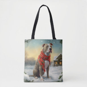 Bolso De Tela Perro Pitbull en Navidades de Nieve