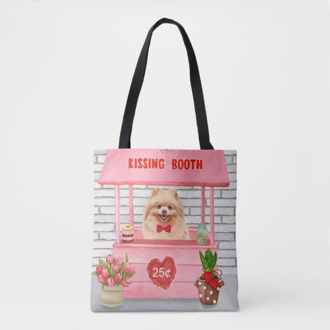Bolso De Tela Perro Pomerania El día de San Valentín Kissing Boo (Anverso)