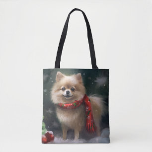 Bolso De Tela Perro Pomerania en Navidad con Nieve