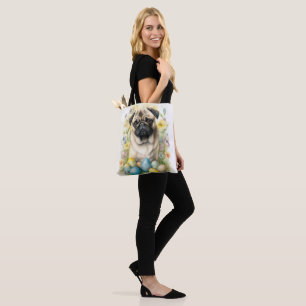 Bolso De Tela Perro Pug con festividad de huevos de Pascua