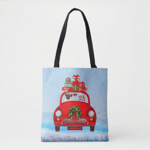 Bolso De Tela Perro Pug en coche con Papá Noel
