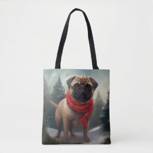 Bolso De Tela Perro Pug en Navidad con Nieve