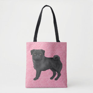 Bolso De Tela Perro Pug Negro de Dibujos Animados Trapos Corazón