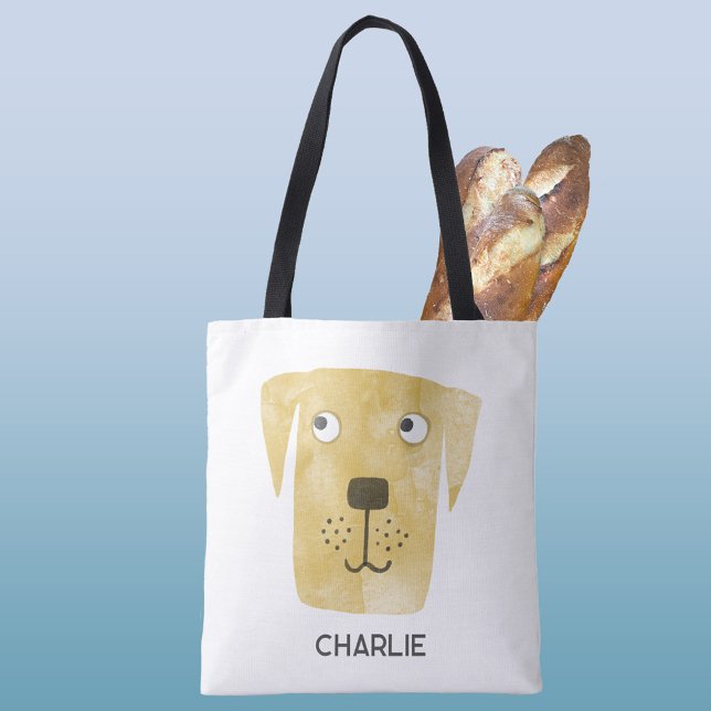 Bolso De Tela Perro recuperador de Labrador dorado personalizado (Fun Golden Labrador Retriever dog personalized name tote bag)