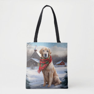 Bolso De Tela Perro recuperador de oro en Navidades de nieve