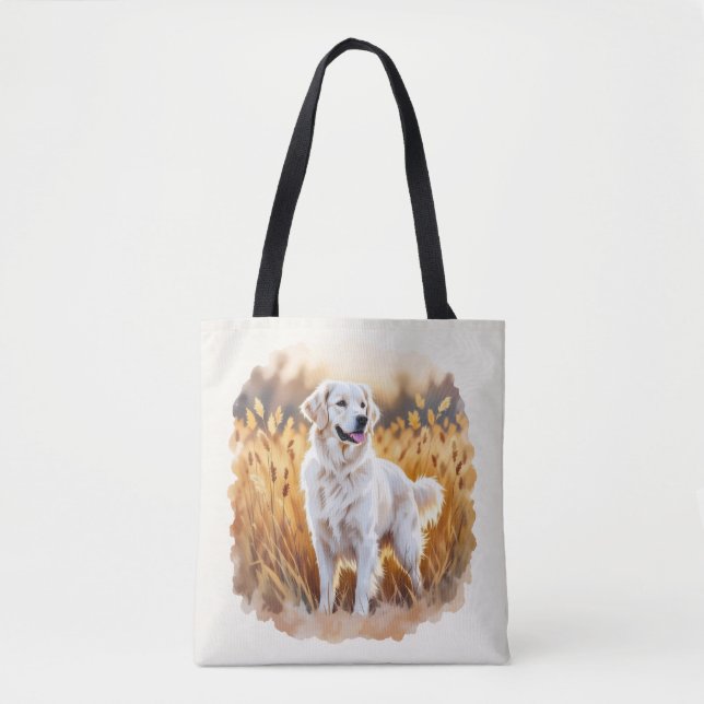 Bolso De Tela Perro Retriever Dorado Blanco (Anverso)