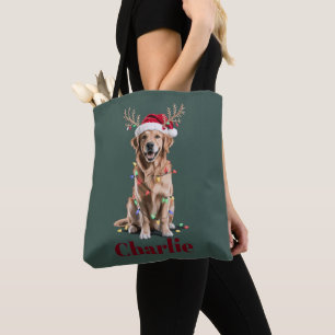 Bolso De Tela Perro Retriever Dorado Navidad Nombre Personalizad