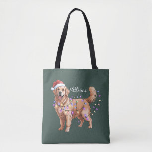 Bolso De Tela Perro Retriever Dorado Navidad Nombre Personalizad