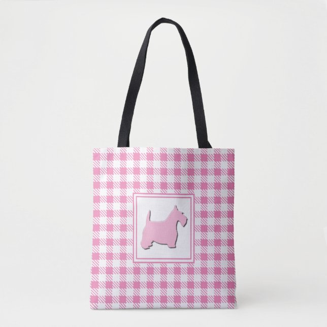 Bolso De Tela Perro rosado del escocés de la tela escocesa del (Anverso)