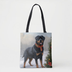 Bolso De Tela Perro Rottweiler en Navidad con Nieve