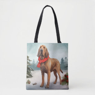 Bolso De Tela Perro Sabueso en Navidad con Nieve