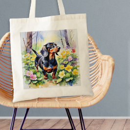 Bolso De Tela Perro Salchicha Dachshund Flores de Primavera Prim
