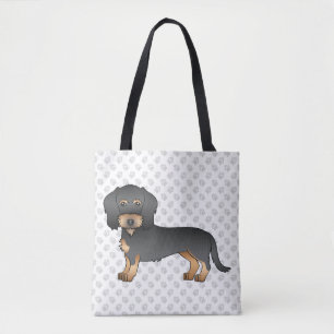 Bolso De Tela Perro Salchicha de Pelo Cabeludo Negro y Canela &