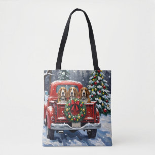 Bolso De Tela Perro Salchicha Navidad Camión Rojo Fiesta