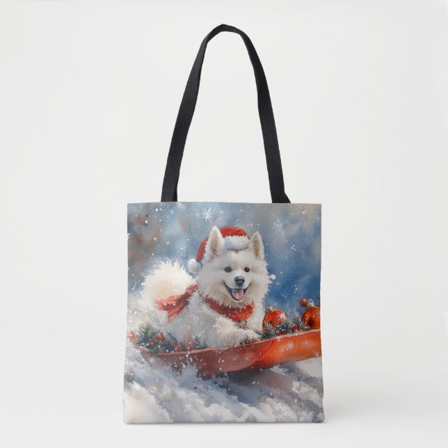 Bolso De Tela Perro Samoyen en el manto Navidades que la nieve (Anverso)
