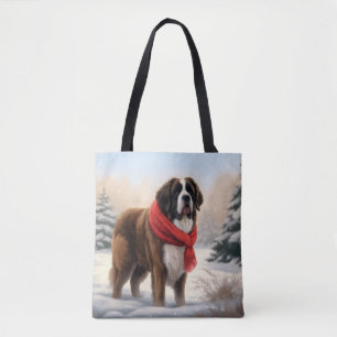 Bolso De Tela Perro San Bernardo en Navidad con nieve