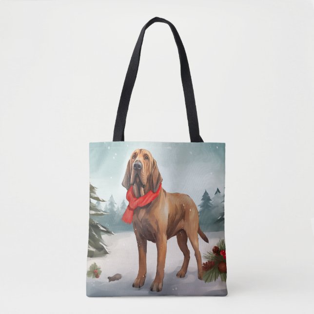 Bolso De Tela Perro sangriento en Navidades de nieve (Anverso)