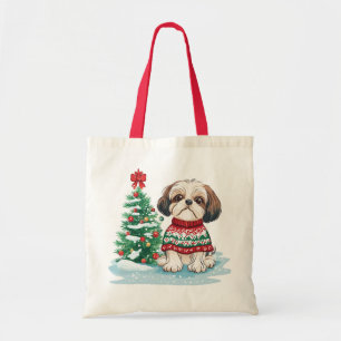 Bolso De Tela Perro Santa Shih Tzu Navidad