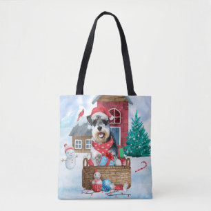 Bolso De Tela Perro Schnauzer en la casa de perros de Navidades 