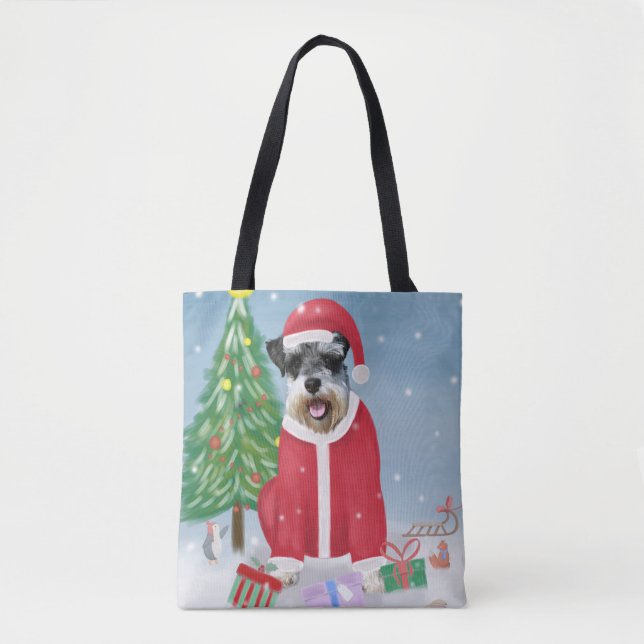 Bolso De Tela Perro Schnauzer en Navidades de nieve (Anverso)