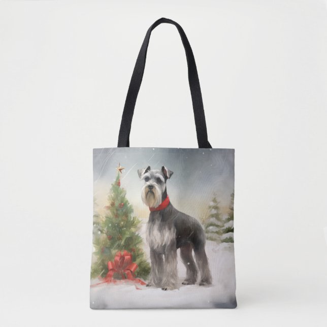Bolso De Tela Perro Schnauzer en Navidades de nieve (Anverso)