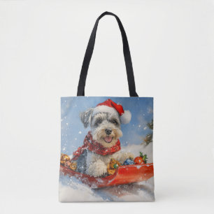 Bolso De Tela Perro Schnauzer en Trineo Deja que Nieve Navidad