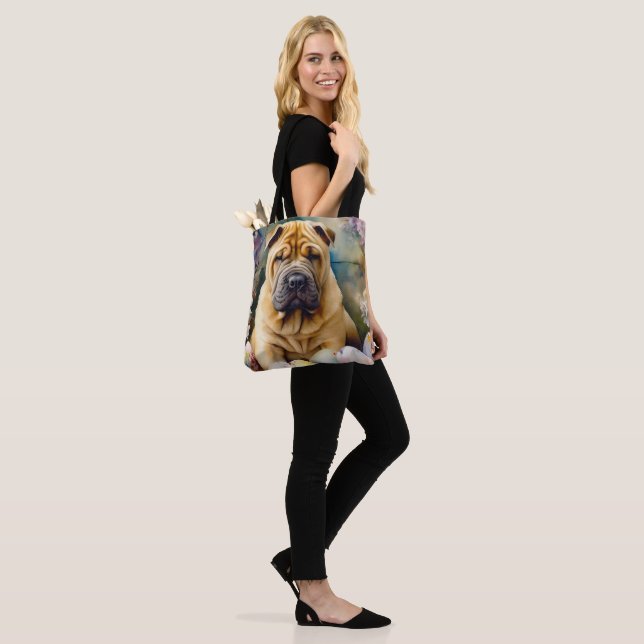 Bolso De Tela Perro Shar Pei con festividad de huevos de Pascua (Puesto)