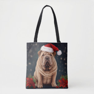 Bolso De Tela Perro Shar Pei en Navidades de nieve