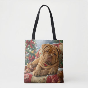 Bolso De Tela Perro Shar Pei Navidad Festiva