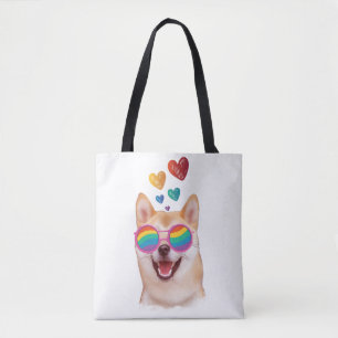 Bolso De Tela Perro Shiba Inu con Corazones Día de San Valentín
