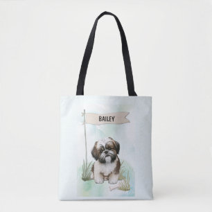 Bolso De Tela Perro Shih Tzu Acuarela Personalizado