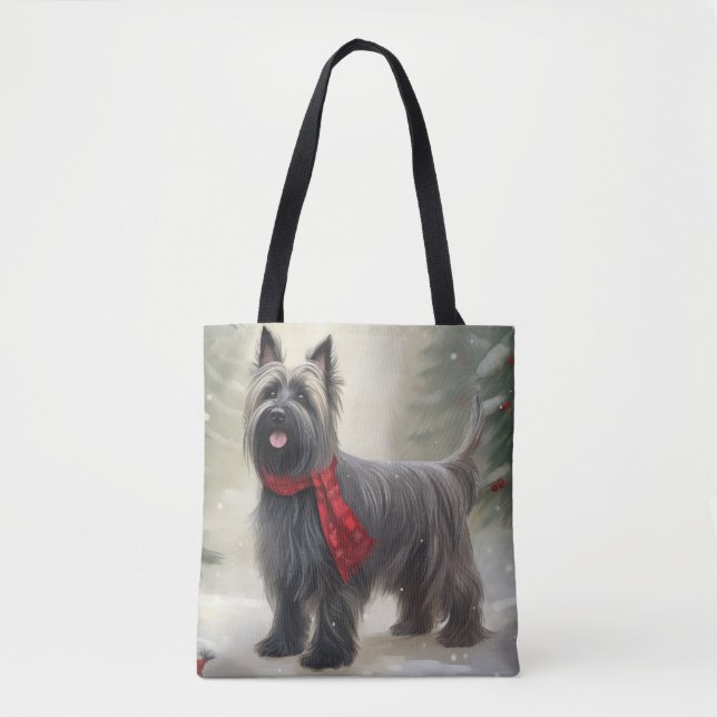 Bolso De Tela Perro Skye Terrier en Navidad de Nieve  (Anverso)