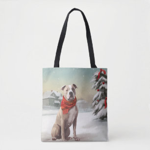 Bolso De Tela Perro Staffordshire Americano en Navidad con Nieve
