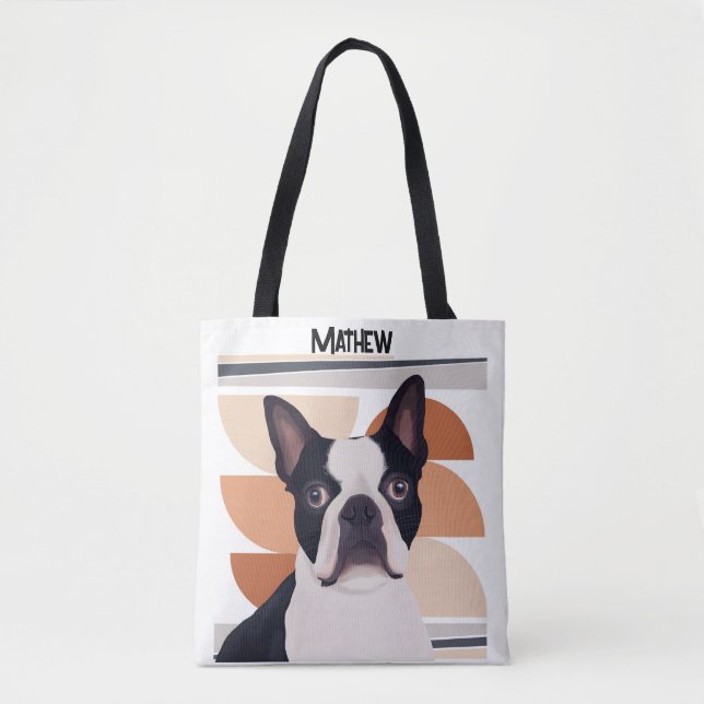 Bolso De Tela Perro Terrier de Boston - Geométrico Naranja (Anverso)