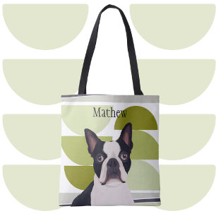 Bolso De Tela Perro Terrier de Boston - Geométrico Verde