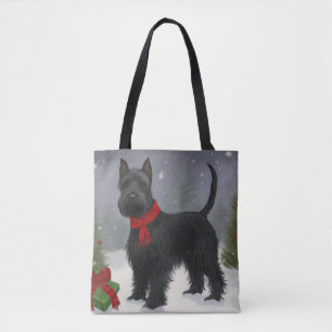 Bolso De Tela Perro Terrier Escocés en Navidad con Nieve