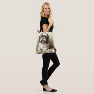 Bolso De Tela Perro Terrier Tibetano con huevos de Pascua