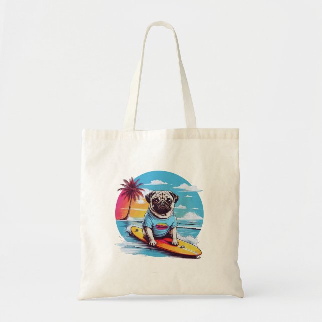 Bolso De Tela Perro vector navegando en las olas (Frente)