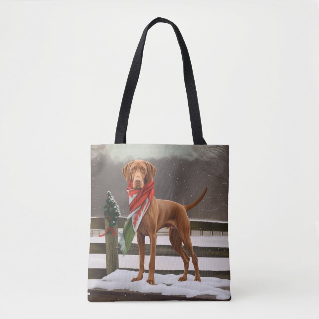 Bolso De Tela Perro Vizsla en Navidades de nieve (Anverso)