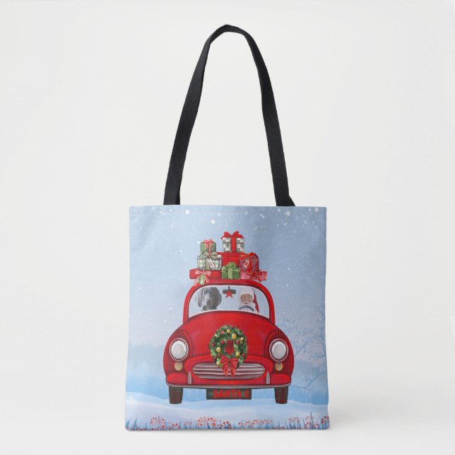 Bolso De Tela Perro Weimaraner En Coche Con Santa Claus (Anverso)