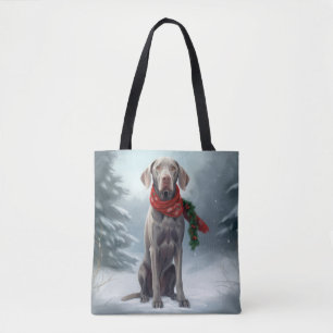 Bolso De Tela Perro Weimaraner en Navidad con nieve