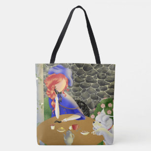 Bolso De Tela Perro y Dama en Café al atardecer
