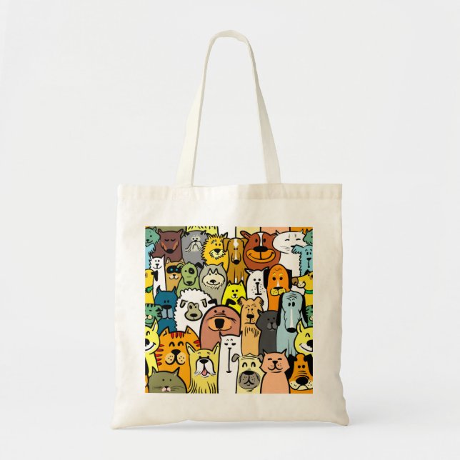 Bolso De Tela Perro y gatos ilustrados y bonitos (Frente)