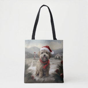 Bolso De Tela Perro Yorkipoo en Navidad con Nieve