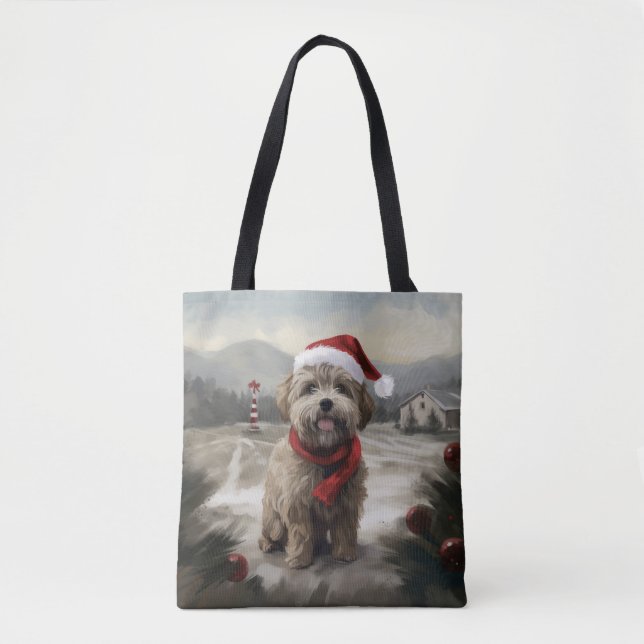 Bolso De Tela Perro Yorkipoo en Navidades de nieve (Anverso)
