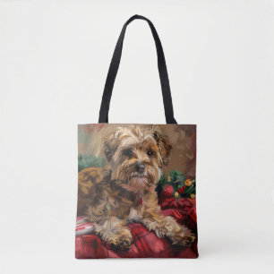 Bolso De Tela Perro Yorkipoo Fiesta Navideña