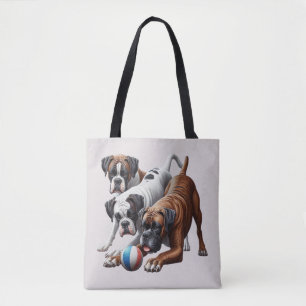 Bolso De Tela Perros Boxer Juguetones y Pelota: ¡Diversión en Ca