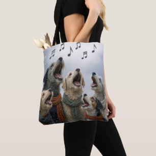 Bolso De Tela Perros Cantando Villancicos En Copos De Nieve