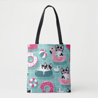 Bolso De Tela Perros con flotadores de piscina, patrón vintage.